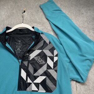 686 Men's Performance Dry 1/4 Zip Pullover Large Teal Green Geometric Snow Layer